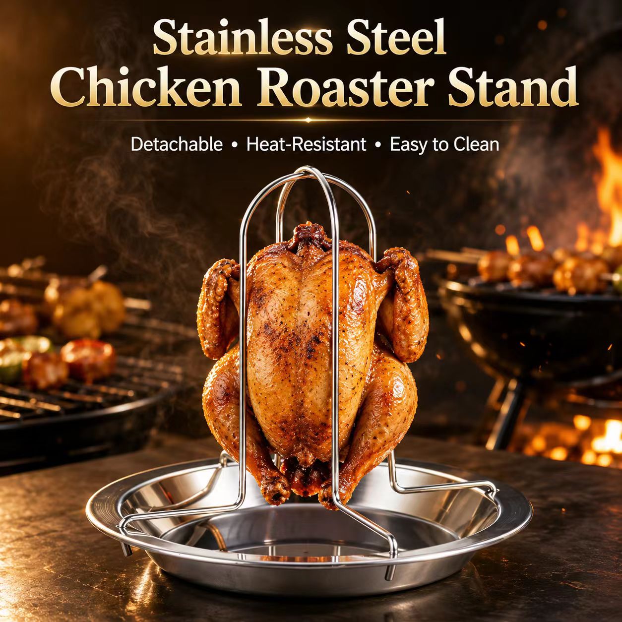 Camping Cooking Grill - Support de barbecue portable pour poulet