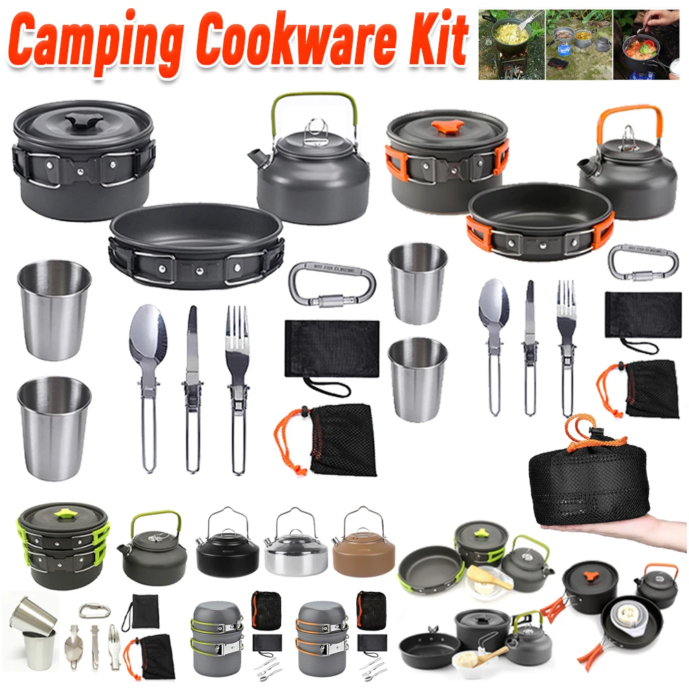 Camping Cooking Set With Kettle - Kit de cuisine de camping, bouilloire,
