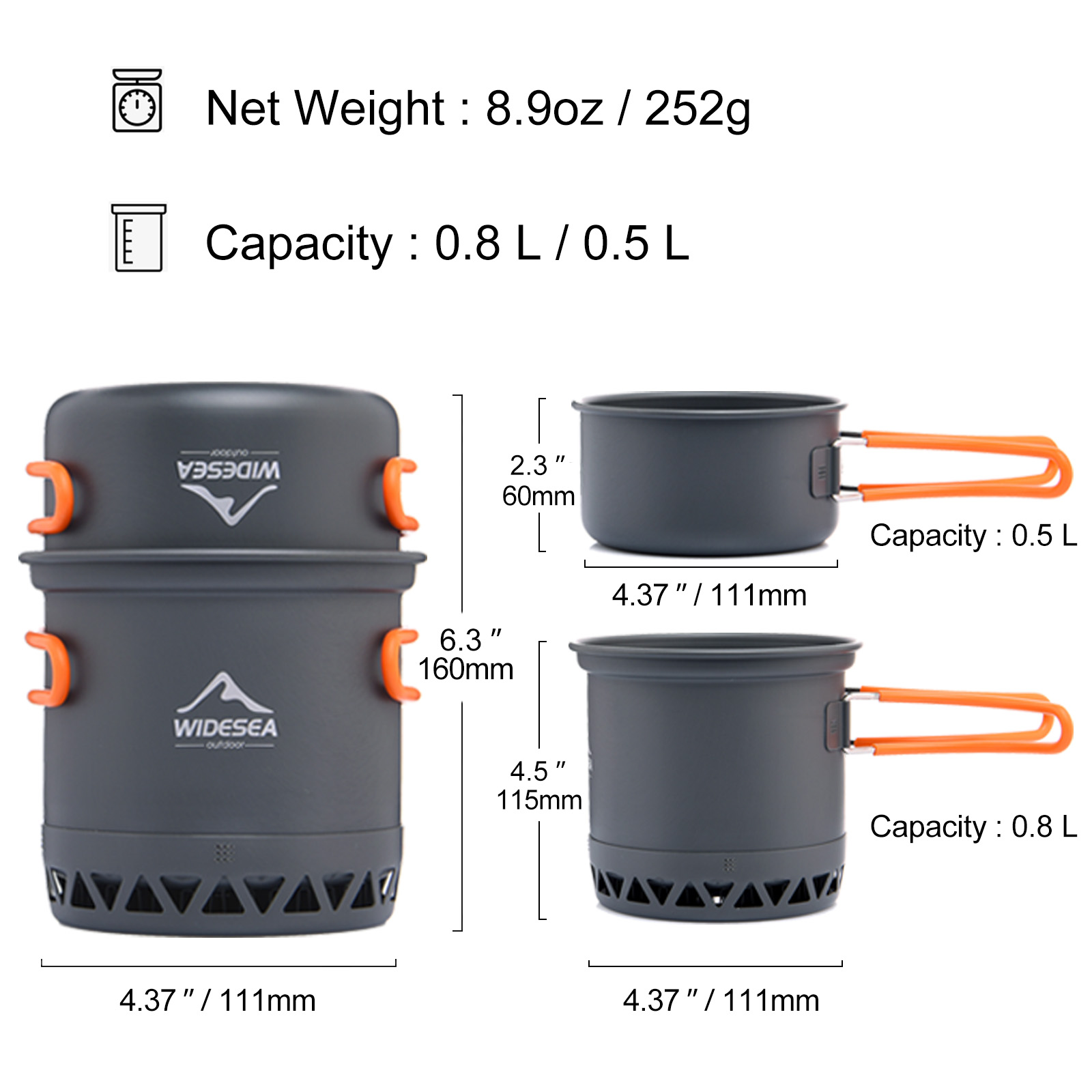 Widesea Camping 1.3L 2.3L uste - Quechua Camping Cooking Set avis et prix